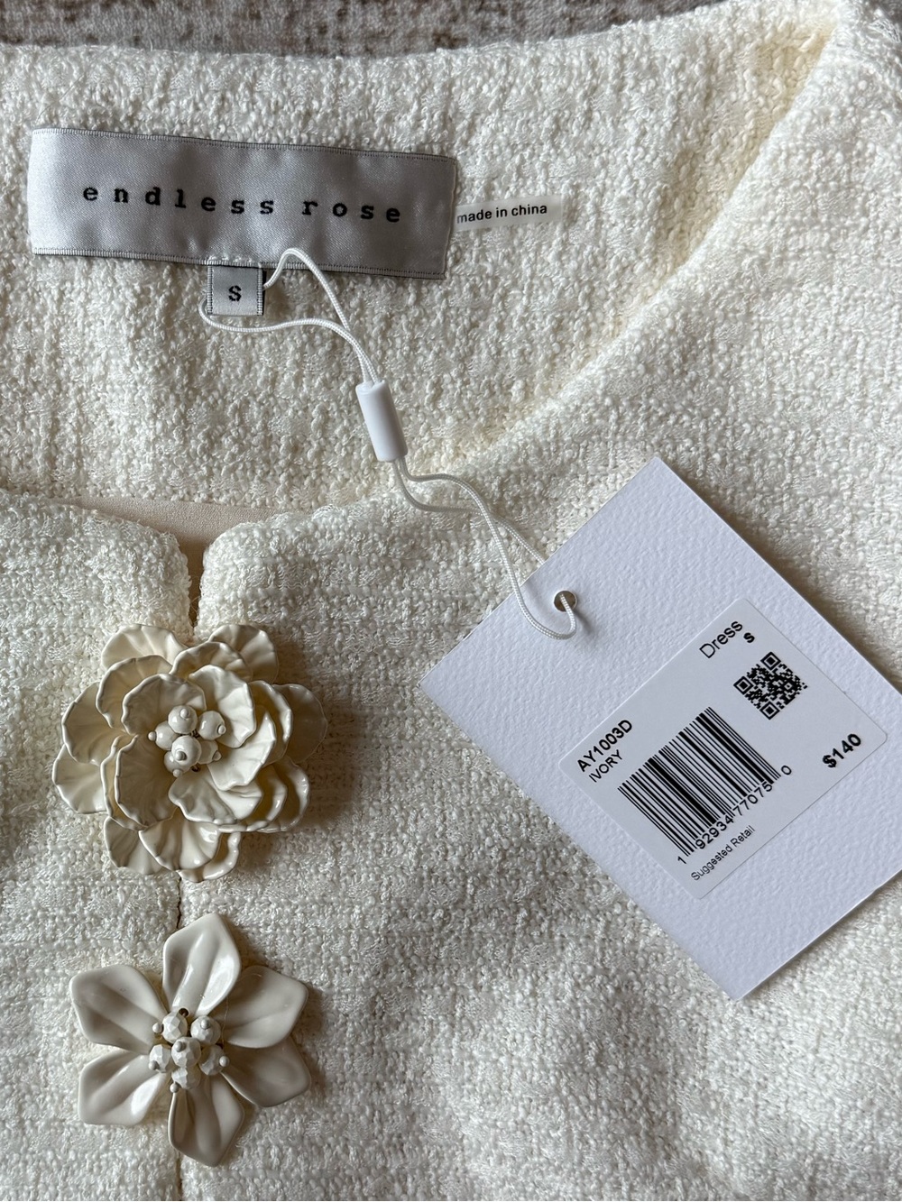 NWT Endless Rose Stacey Floral Trim Seamed Mini Dress – Ivory - Picture 6 of 6